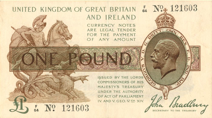 Great Britain 1 Pound - P-351 - 1917 dated Foreign Paper Money